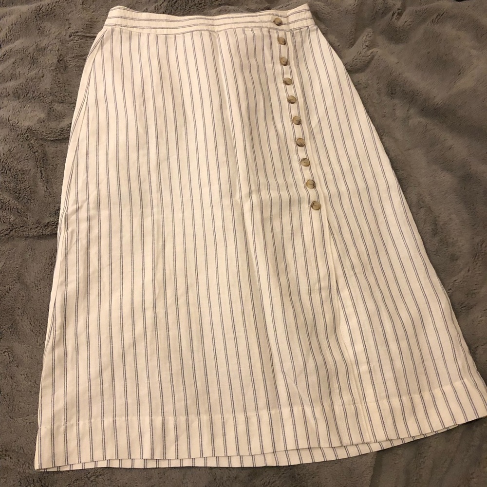 Madewell Cream and Blue Striped Midi Skirt